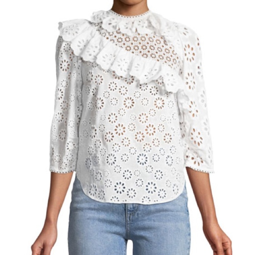 SEA Eyelet Lace 3/4-Sleeve Cotton Top 2